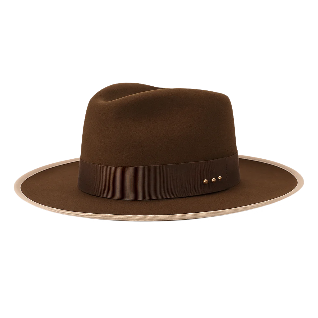 Havana Rose Fedora – Brown Fur Felt Hat with Rose Gold & Cream Edge