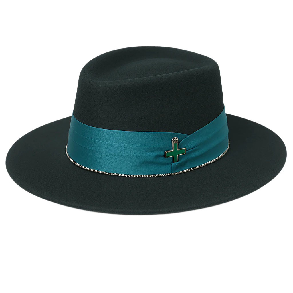 Sister Jade & April Fedora – Jade Rabbit Fur Felt Hat with White Gold Chain