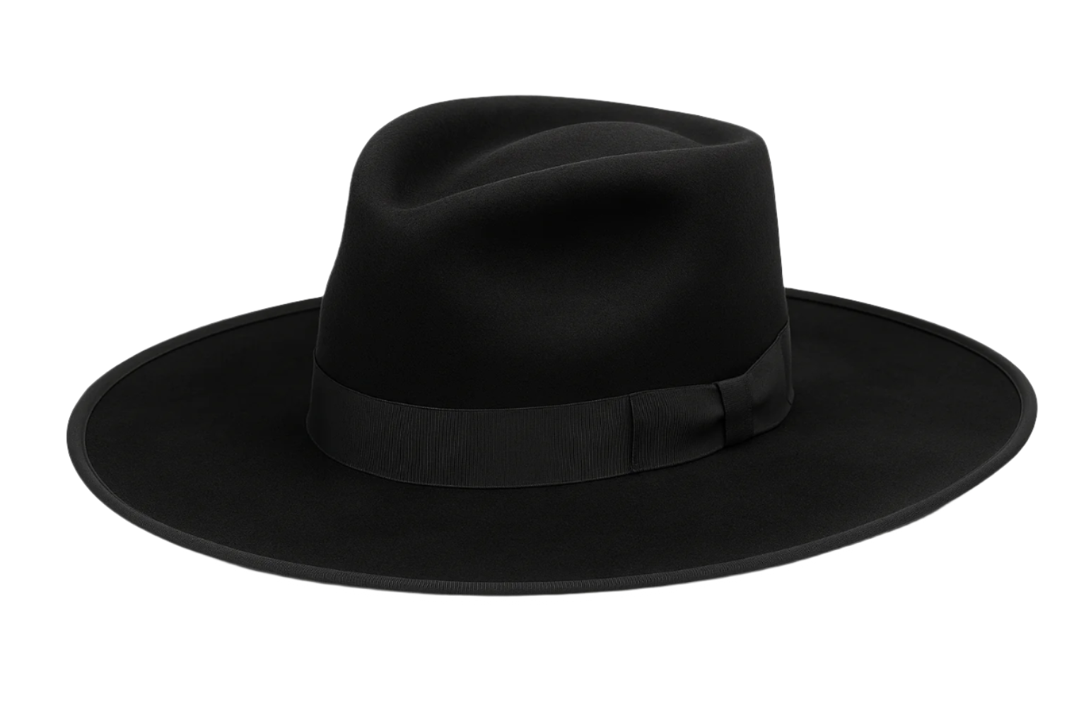 The Holliday: Wide Brim Western Fedora - Black Beaver Felt